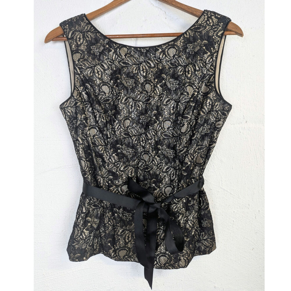 Y2K Black Lace Tank Top Sleeveless Blouse Alex Evenings Formal Whimsigoth Small
